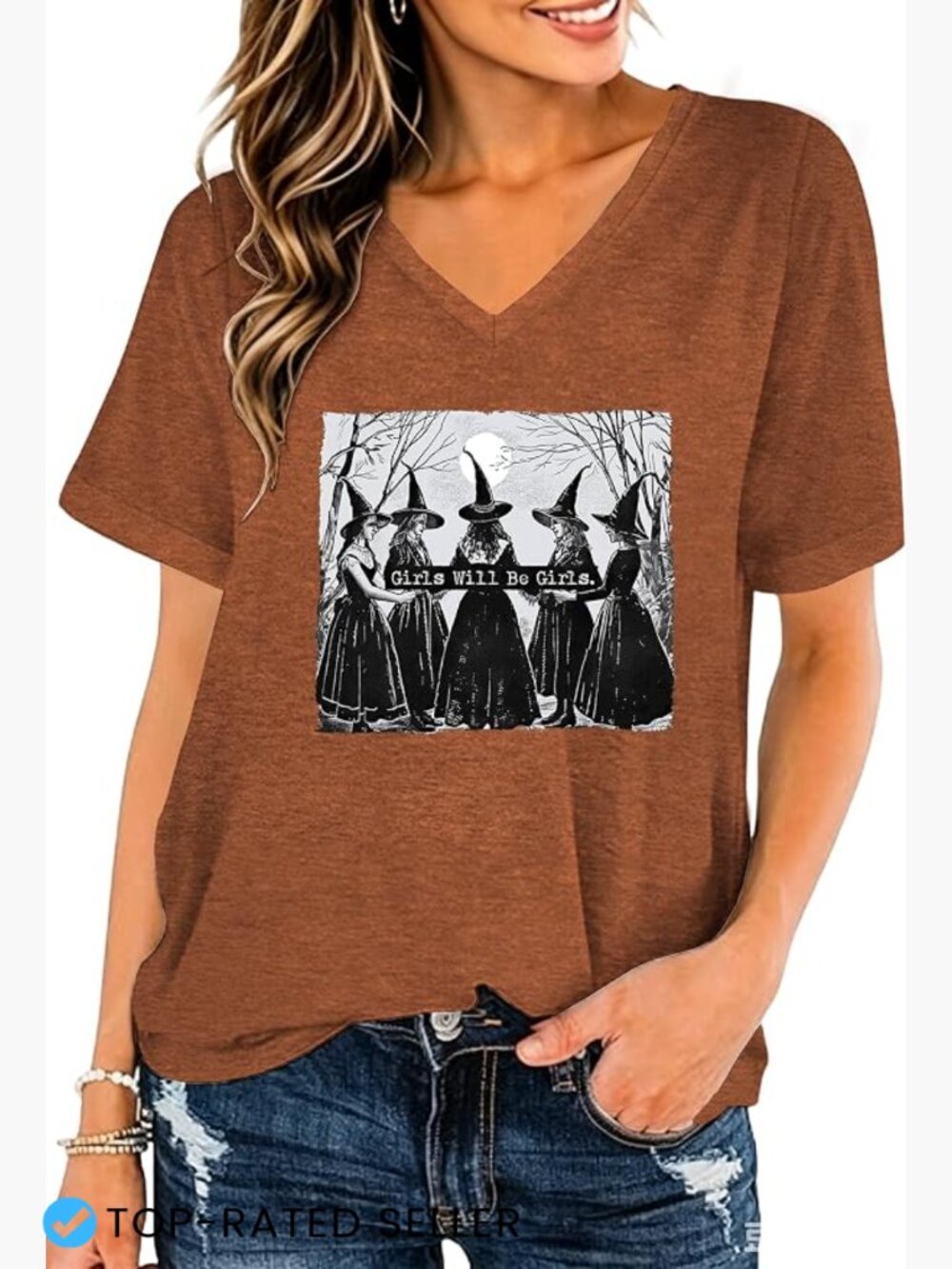Halloween Pumpkin Graphic Tee Short Sleeve V-Neck Casual Party Top Spooky Season